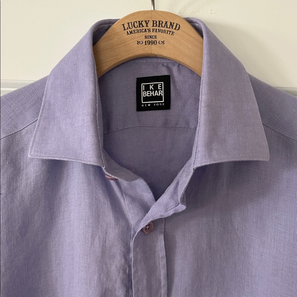 Ike Behar NY Linen Cotton Blend Dress Shirt Lavender Sz M w MEASUREMENTS